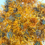 Close up of beautiful bright orange dried petals of the calendula flower, scientifically named Calendula officinalis