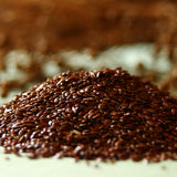 A pile of Linseeds, also known as flaxseeds.